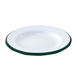 Enamel assiette acier emaillé blanche /bord vert- diam.180mm - 12 unités