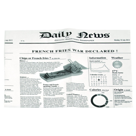 Sac papier ingraissable blanc ouvert sur 2 côtés avec décor journal 13 x 13 cm - 50 unités