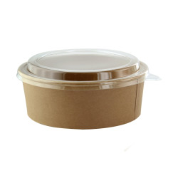 Combo Saladier en carton kraft et couvercle PET  - 1200ml - 16,5 cm x 14,4 cm x 7,5 cm - 25 unités
