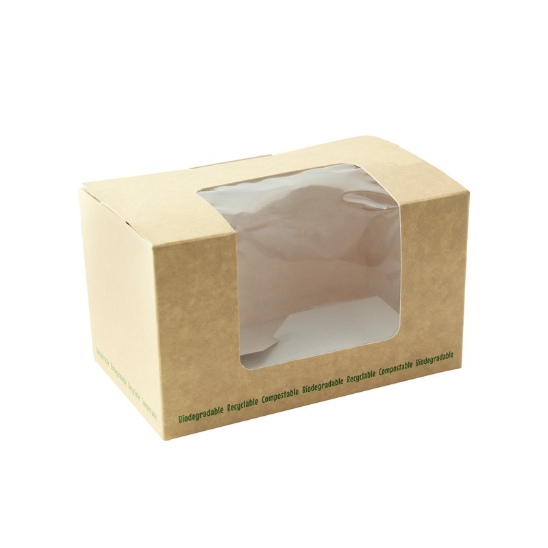 Boîte sandwich carton brun fenêtre PLA 12,5 x 7,7 x 7,2 cm - 50 unités