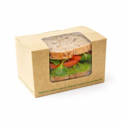 Boîte sandwich carton brun fenêtre PLA 12,5 x 7,7 x 7,2 cm - 50 unités