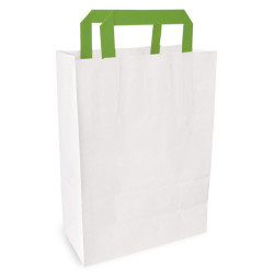 Sac cabas papier blanc recyclé anses vertes 26 x 17 x 28 cm - 250 unités