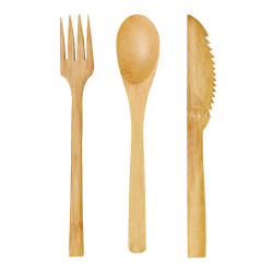Kit couverts bambou 3/1: couteau fourchette cuillère, emballage transparent 16 cm - 50 unités