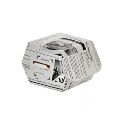 Boîte burger carton blanc décor journal 7,5 x 7,5 x 5 cm - 50 unités