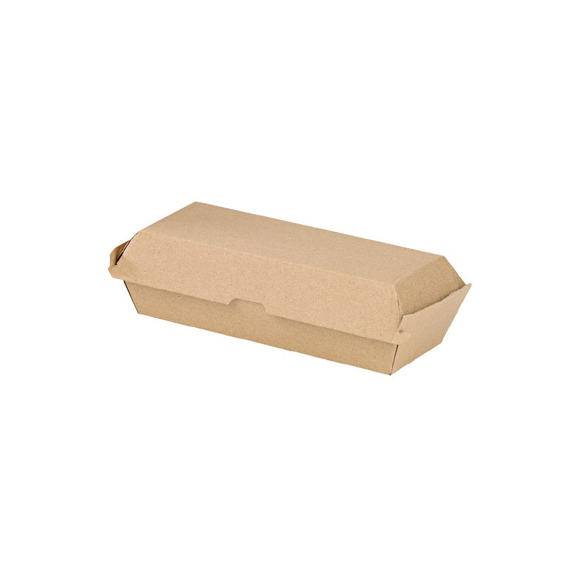 Boîte hot dog carton kraft brun microcannelé 20,8 x 7,5 x 7 cm - 25 unités