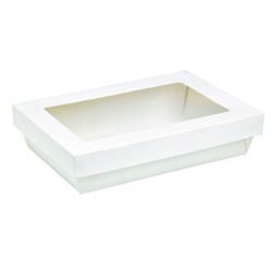 Boîte "Kray" rectangulaire carton blanc avec couvercle à fenêtre 1500 ml 22,5 x 15,5 x 5 cm - 50 unités