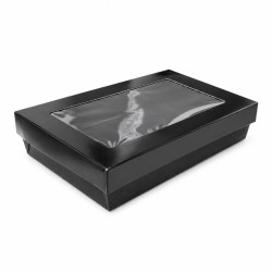 Boîte "Kray" rectangulaire carton noir avec couvercle à fenêtre 22,5 x 15,5 x 5 cm - 25 unités