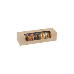 Boîte carton brun 7 macarons avec fenêtre PLA 21,5 x 6,8 x 4,8 cm - 50 unités