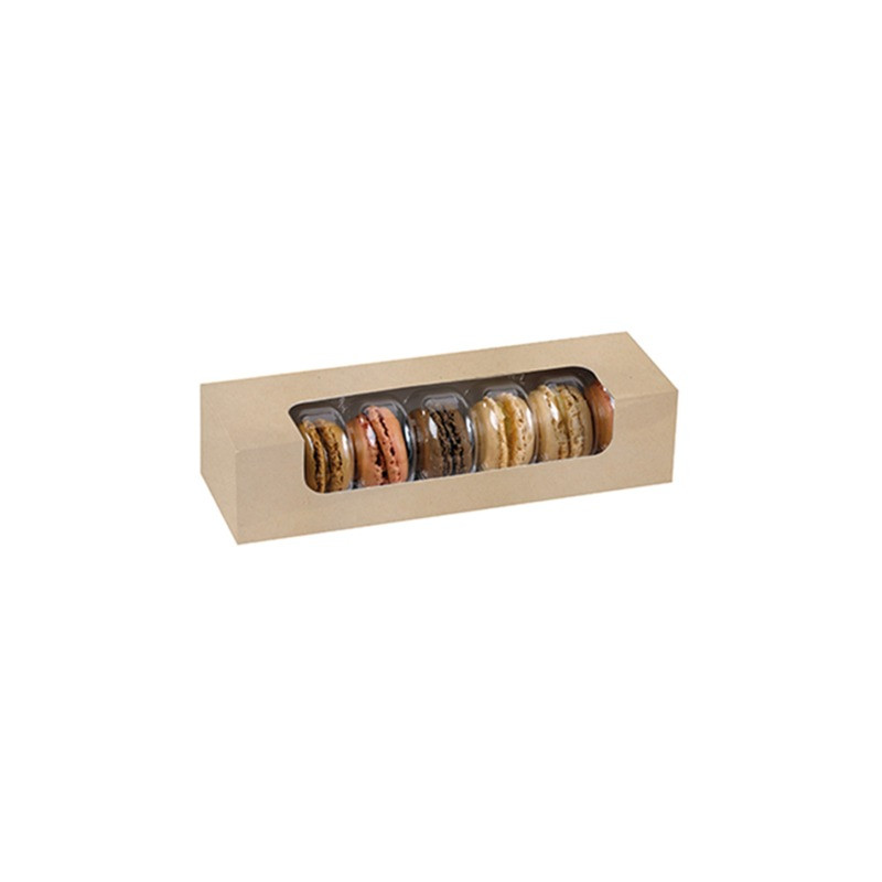 Boîte carton brun 7 macarons avec fenêtre PLA 21,5 x 6,8 x 4,8 cm - 50 unités