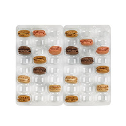 Insert plastique PET transparent 48 (6x8) macarons avec fermeture clipsable 35,5 x 25 x 2,3 cm - 100 unités