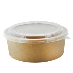 Saladier rond en carton kraft avec couvercle plastique PP "Buckaty" 1200ml  Diam:18,5 cm 18,5x16,1x6,5 cm x 25 unités