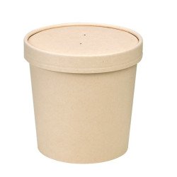 Pot carton fibre de bambou chaud et froid avec couvercle 710 ml Diam: 11,7 cm 11,7 x 9,2 x 11 cm - 25 unités