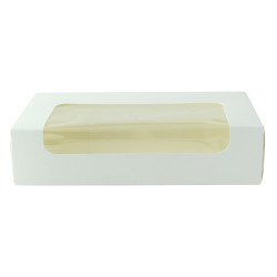 Boite carton blanche laminé à fenêtre 19 x 11,3 x 4,4 cm - 50 unités