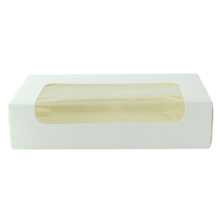Boite carton blanche laminé à fenêtre 19 x 11,3 x 4,4 cm - 50 unités