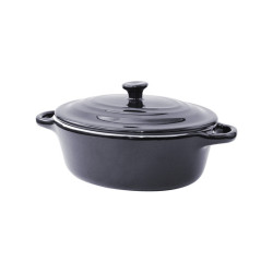 Mini cocotte ovale avec couvercle en porcelaine noire 320 ml 20 x 12 x 9 cm - 6 unités