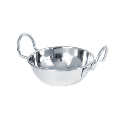 Plat inox Balti avec poignées 250 ml Diam: 10 cm 10 cm - 12 unités