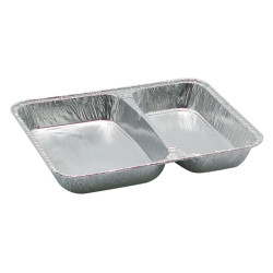 Barquette aluminium rectangulaire 2-compartiments 227x177mm H30mm - 1000 unités