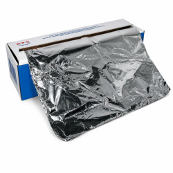 Rouleau de film aluminium de 10 microns, de 45 cm de large et 200 m de long, en boîte carton distrib 500x90mm H90mm - 6 unités