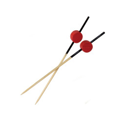Pique bambou noir avec décor rouge "Atami" 9 cm - 100 unités