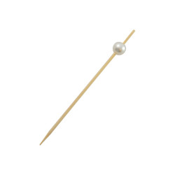 Pique bambou "Bijou" avec perle blanche 9 cm - 100 unités