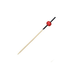 Pique bambou avec décor noir et boule rouge "Kita" 7 cm - 100 unités