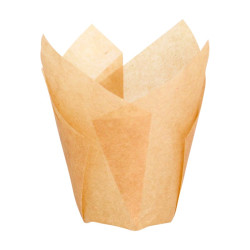 Caissette de cuisson forme tulipe en papier brun siliconé Diam: 3 cm 11 x 11 x 6 cm - 120 unités