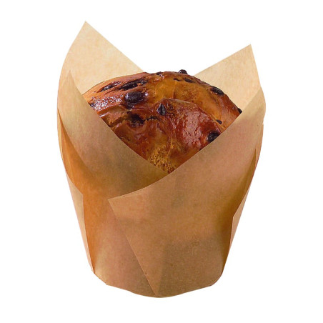 Caissette de cuisson forme tulipe en papier brun siliconé  - 16 cm x 16 cm x 8,5 cm - 100 unités