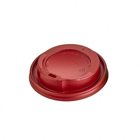 Couvercle plastique PS dôme rouge avec bec Diam: 9 cm 9 x 2 cm - 100 unités