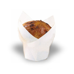 Caissette de cuisson forme tulipe en papier blanc siliconé Diam: 5 cm 17,5 x 17,5 x 9,5 cm - 100 unités