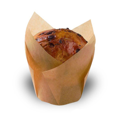 Caissette de cuisson forme tulipe en papier brun siliconé Diam: 6 cm 17,5 x 17,5 x 9 cm - 100 unités