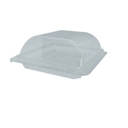 Boite plastique transparente avec couvercle charnière  150x140mm H57mm - 300 unités