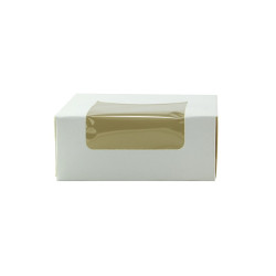 Boîte pâtissière carton blanc avec couvercle attaché à fenêtre 10 x 10 x 4 cm - 420 unités