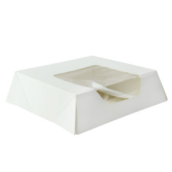 Boîte pâtissière carton blanc avec couvercle attaché à fenêtre 14 x 14 x 4 cm - 180 unités
