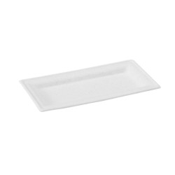 Assiette rectangulaire blanche en pulpe  - 26 cm x 13 cm - 50 unités