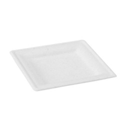 Assiette carrée blanche en pulpe 200x200mm - 50 unités