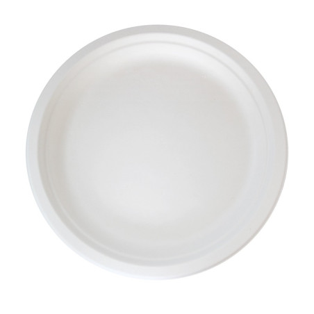 Assiette ronde blanche en pulpe  - 22 cm x 22 cm - 50 unités