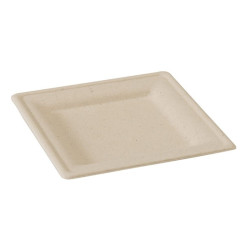 Assiette carrée brune en pulpe  - 26 cm x 26 cm x 2 cm - 125 unités