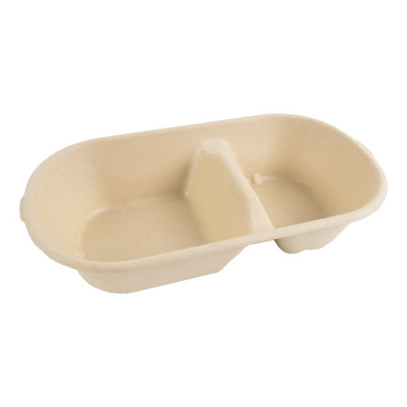 Boîte rectangulaire brune en pulpe 2-compartiments  235x130, H50 mm - 50 unités