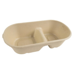 Boîte rectangulaire brune en pulpe 2-compartiments 1000 ml 23,5 x 13 x 6 cm - 50 unités