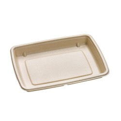 Plateau scellable pulpe rectangulaire brun laminé PLA 22,6 x 16,3 x 2,8 cm - 50 unités