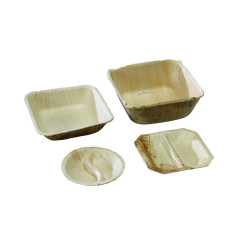 Coupelle carrée en palmier 2 compartiments 10 x 10 x 1,5 cm - 10 unités