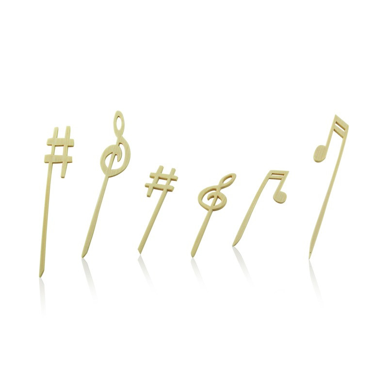 Pique bambou décor musique 9 cm - 100 unités
