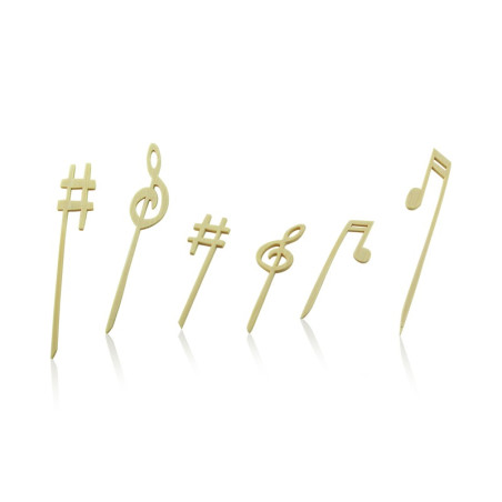 Pique bambou décor musique 9 cm - 100 unités