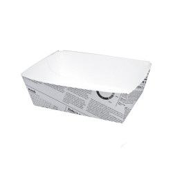Barquette en carton blanc impression journal 120x70mm H43mm 510ml - 250 unités
