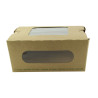 Boîte salade carton kraft brun à double fenêtre PLA 1100 ml 15,2 x 13,5 x 6,5 cm - 50 unités