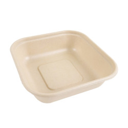 Barquette scellable pulpe rectangulaire brune laminée PLA 800 ml 16,3 x 16,3 x 4 cm - 50 unités