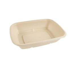 Plateau scellable pulpe rectangulaire brun laminé PLA 1000 ml 21,4 x 15,7 x 4,6 cm - 50 unités