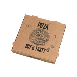 Boîte à pizza carton brun décor "Hot and Tasty" 310x310mm H40mm - 100 unités