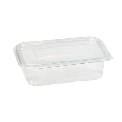 Barquette plastique PET carrée transparente avec couvercle attaché 1000 ml 17,2 x 16,7 x 7,5 cm - 50 unités