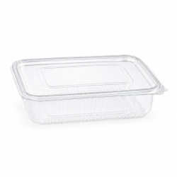 Barquette plastique PET rectangulaire transparente avec couvercle attaché 1350 ml 23 x 17,5 x 5,5 cm - 50 unités